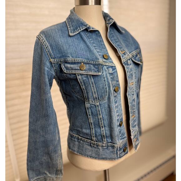 70s Vintage Lee Jeans Denim Jacket, Hippie Peace Sign Patch, XS S - Picture 3 of 16